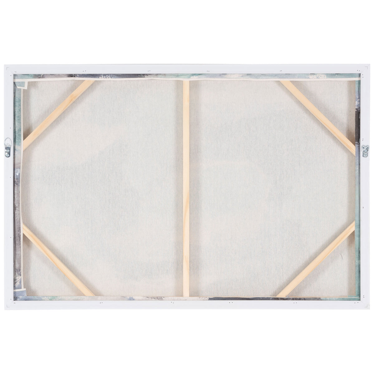 Stretched linen canvas features wooden support braces and metal hanging hardware for wall display || WLA2077A || back_studio