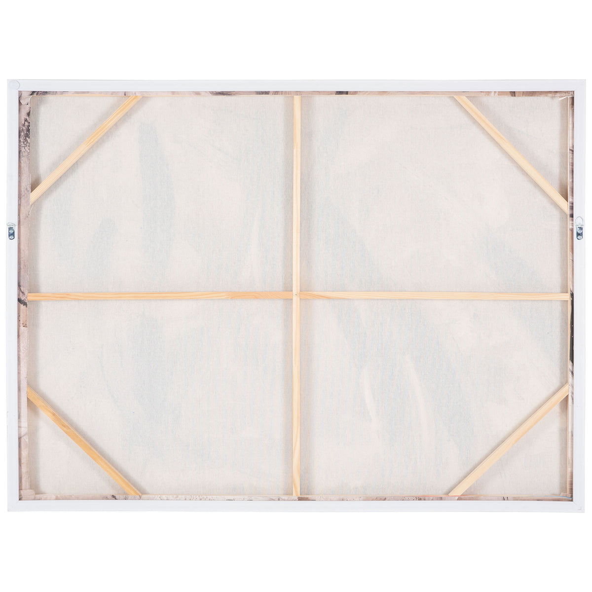 Wood braces and side-mounted hooks support the linen canvas for wall display. || WLA2078A || back_studio