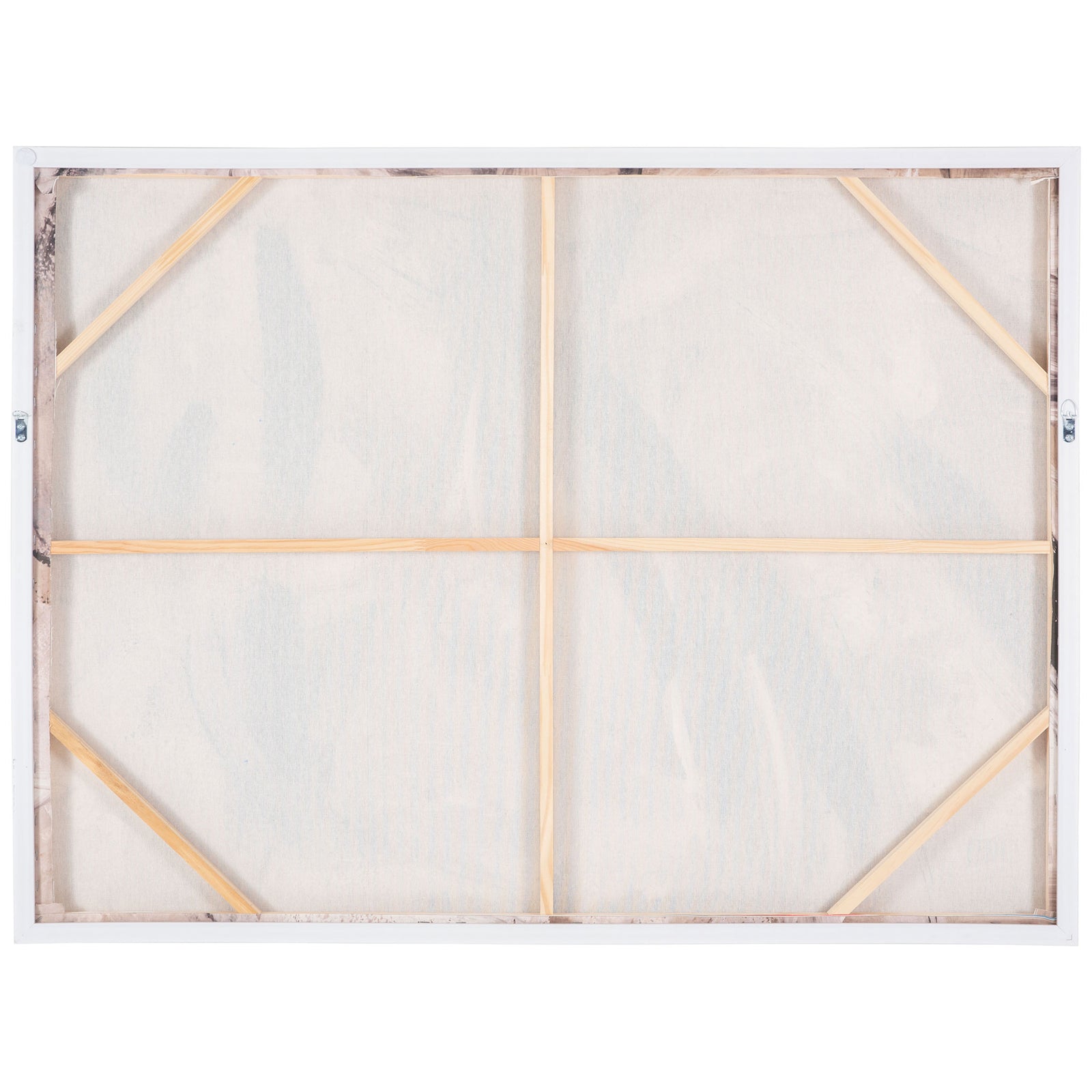 Wood braces and side-mounted hooks support the linen canvas for wall display. || WLA2078A || back_studio