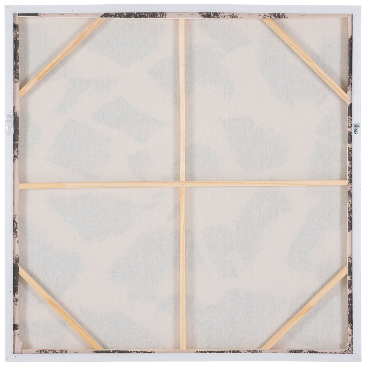 Natural wood supports reinforce the linen canvas inside its square frame. || WLA2079A || back_studio