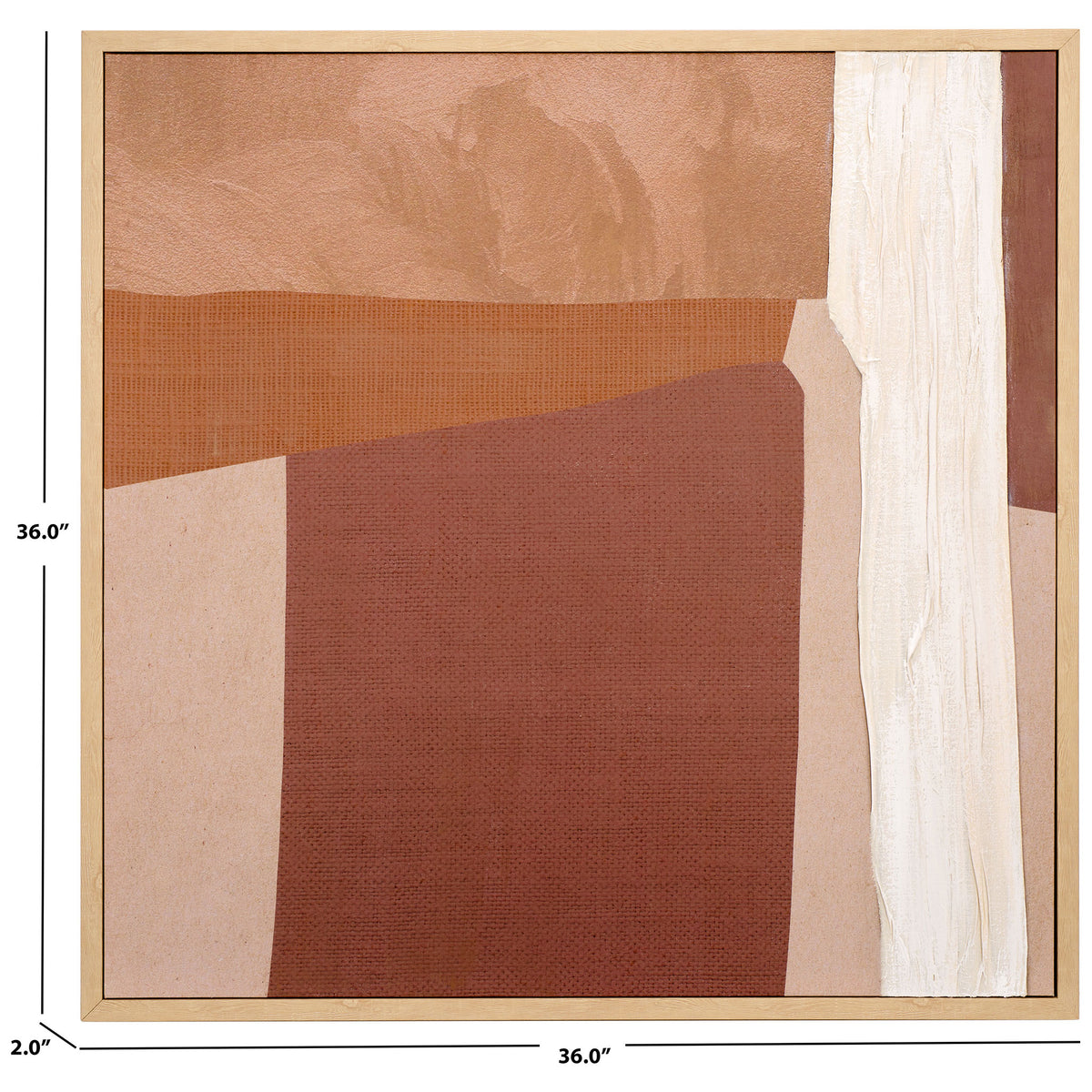 A 36-inch square canvas with a 2-inch depth pairs warm geometric forms with a textured ivory stripe || WLA3015A || dimension_studio
