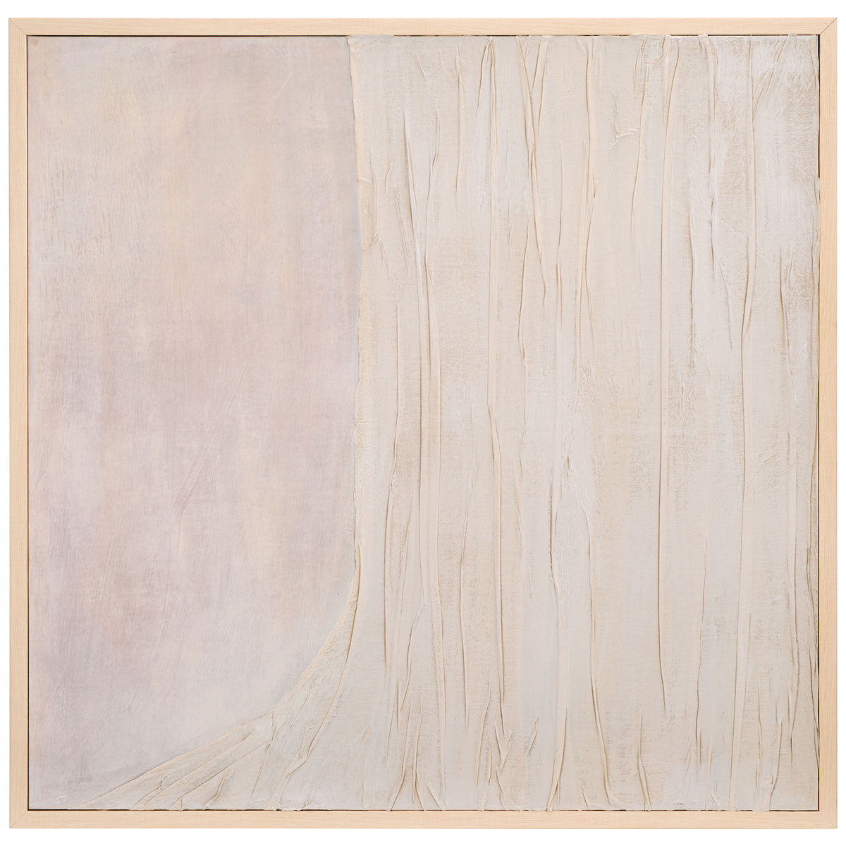 Square off-white canvas art balances smooth painted areas with sculptural vertical texture || WLA3016A || front_studio