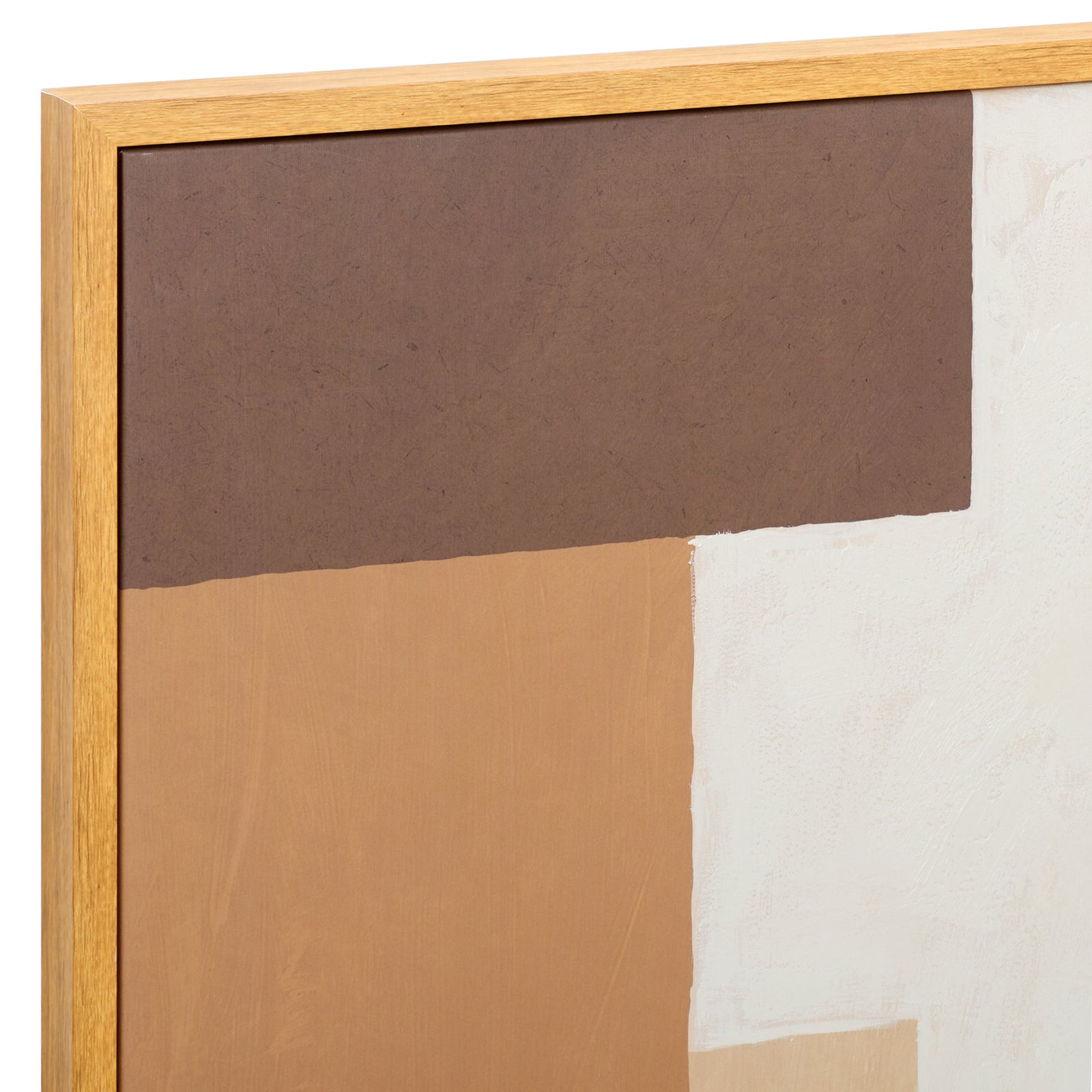 A slim wood-look frame borders textured brown, tan and off-white color fields || WLA3017A || detail_studio