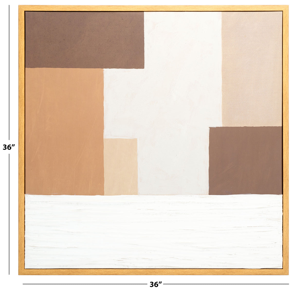 This 36-inch square canvas balances warm brown shapes with broad off-white areas || WLA3017A || dimension_studio