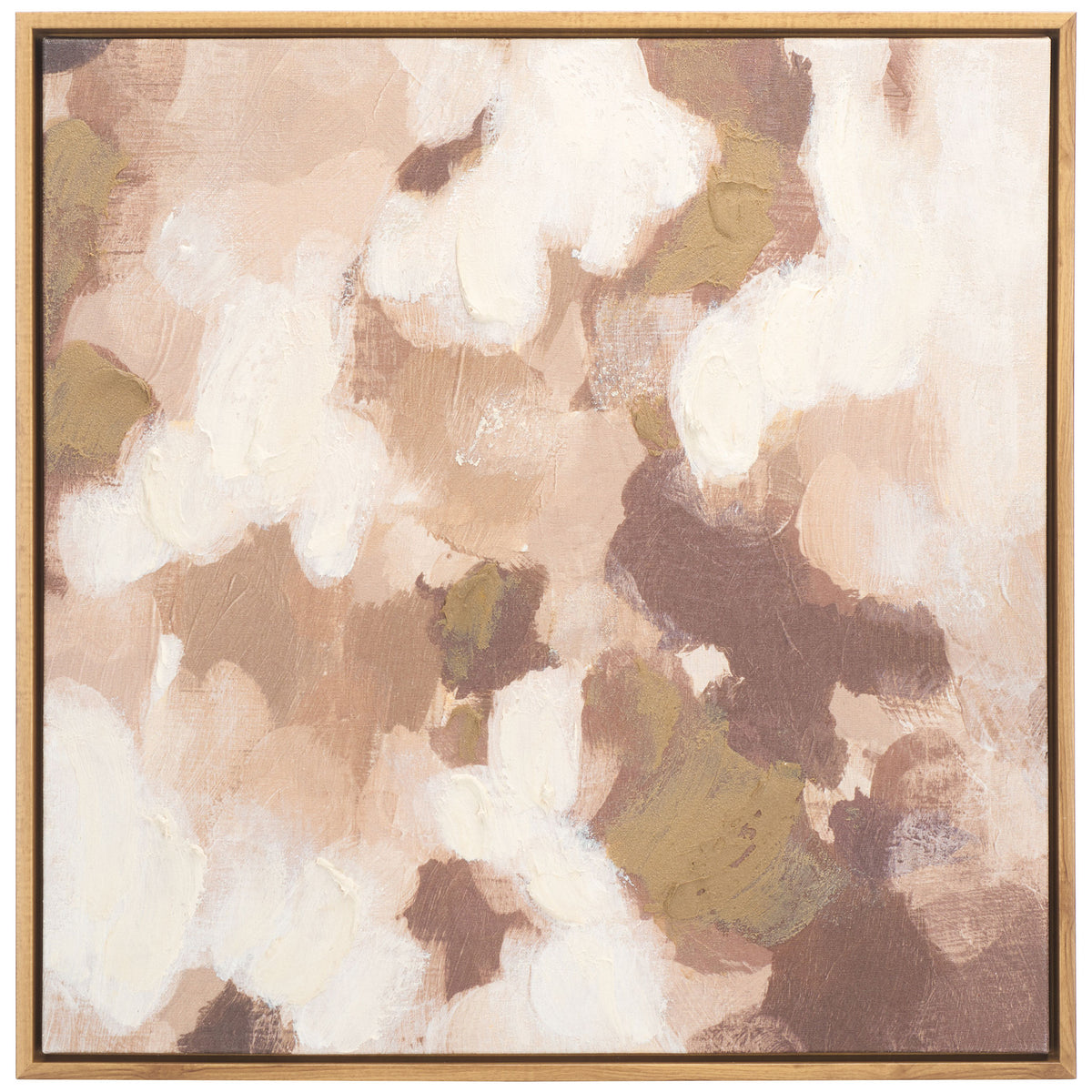 Cream, blush, and earthy brown forms mingle with muted olive accents in a warm wood-tone frame. || WLA3018A || front_studio