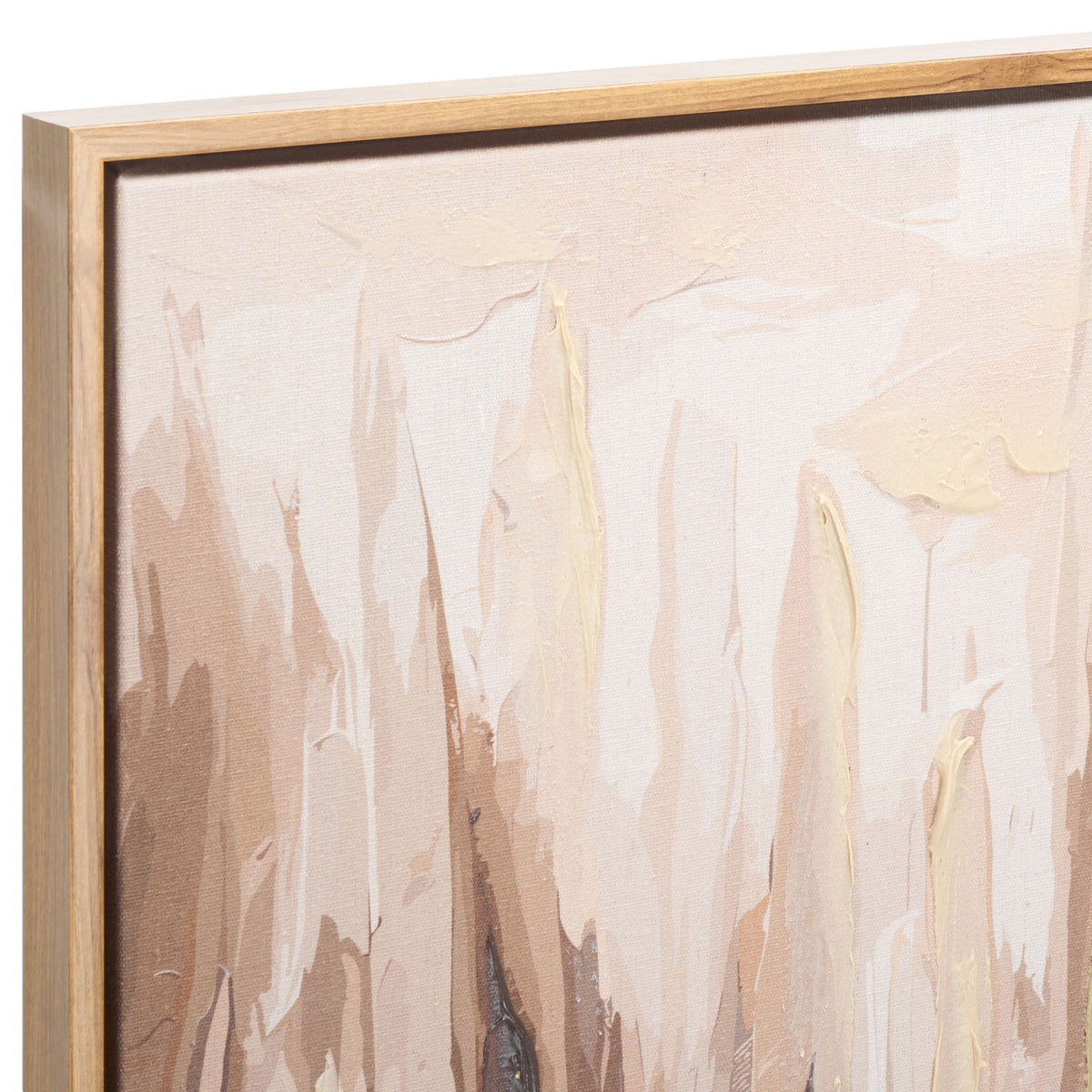 Raised cream and taupe brushstrokes add texture beside a slim wood-look frame. || WLA3019A || detail_studio
