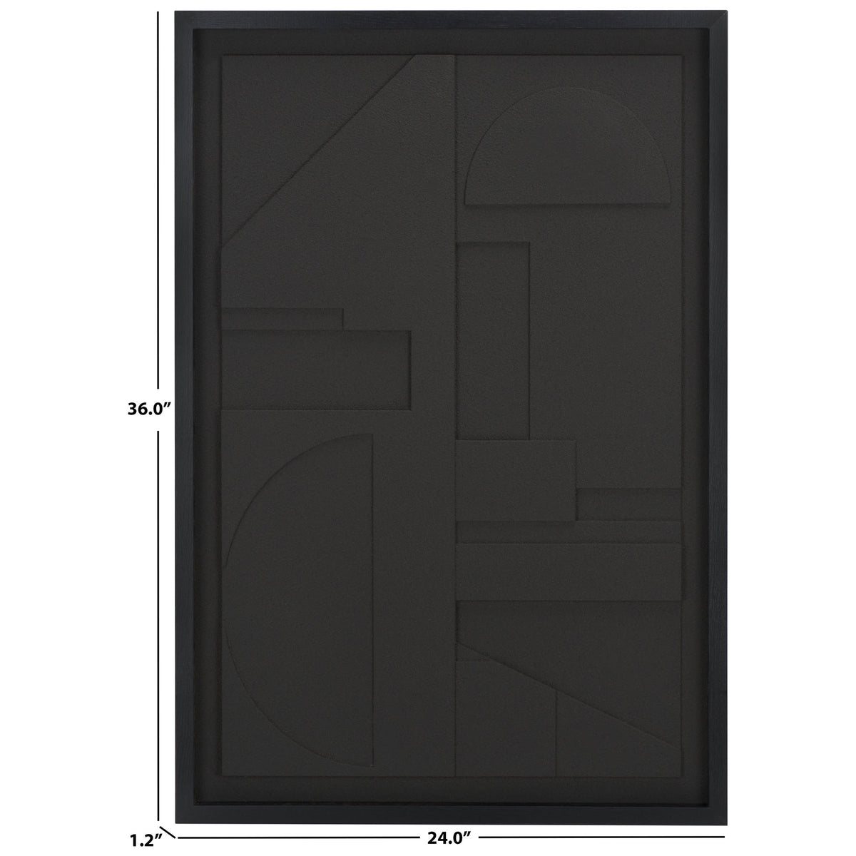 Framed geometric wall art measures 24 inches wide, 36 inches high, and 1.2 inches deep. || WLA3023A || dimension_studio
