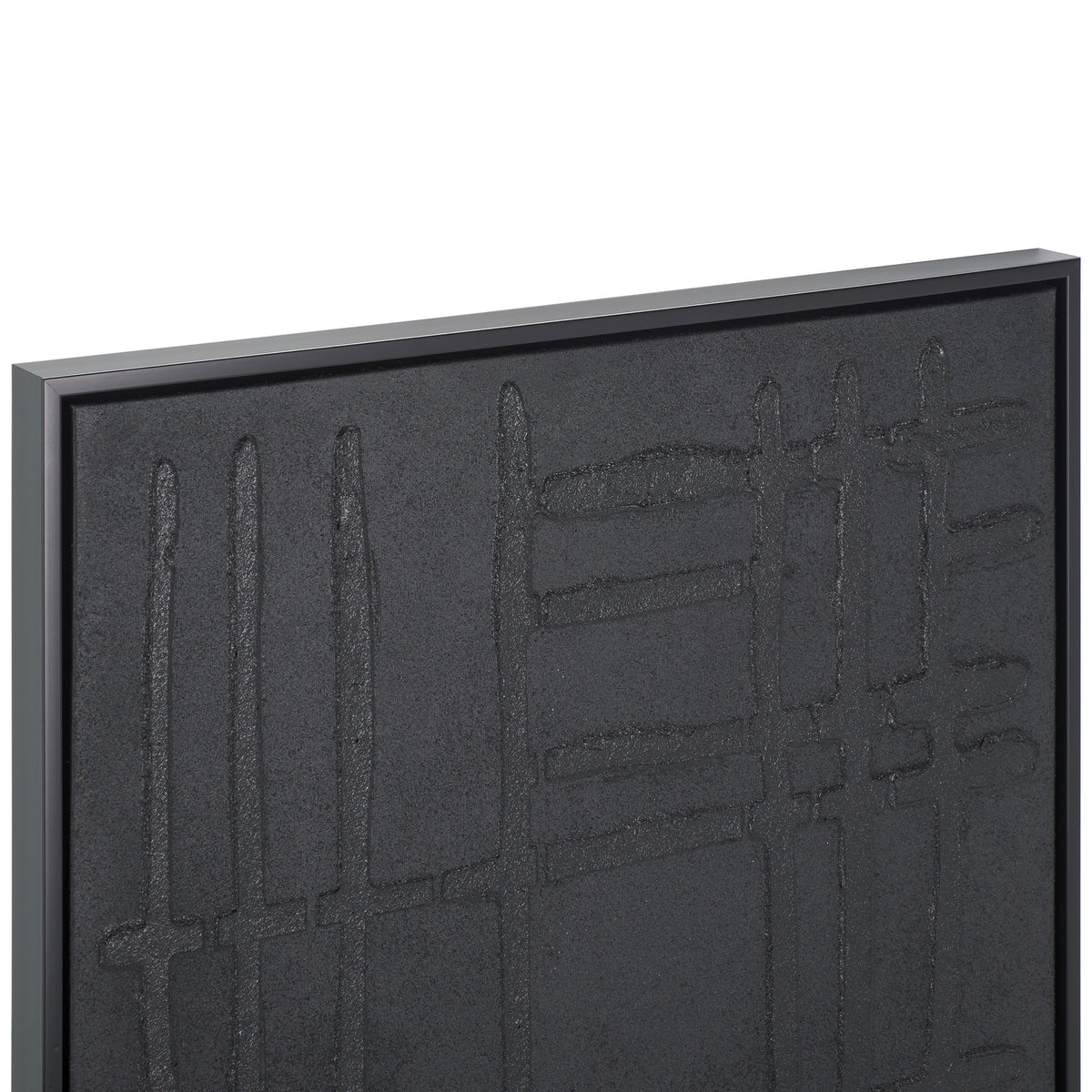 Raised abstract lines add tactile depth to a black canvas within a slim frame. || WLA3025A || detail_studio