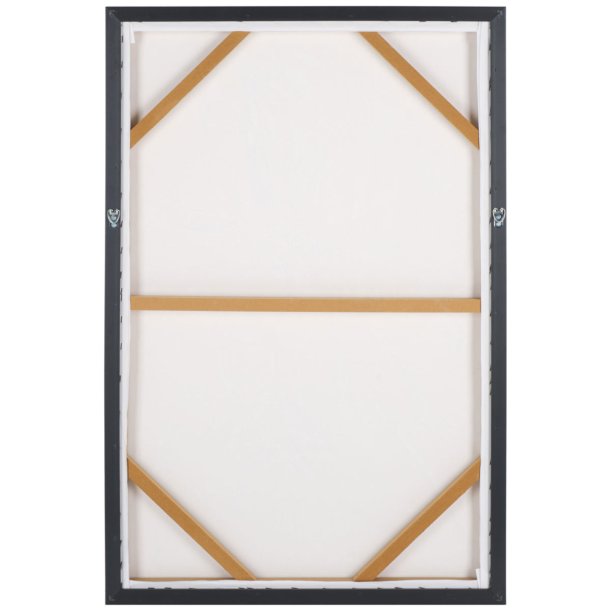 Wooden support braces and metal hanging hooks secure the back of the framed canvas || WLA3026A || back_studio