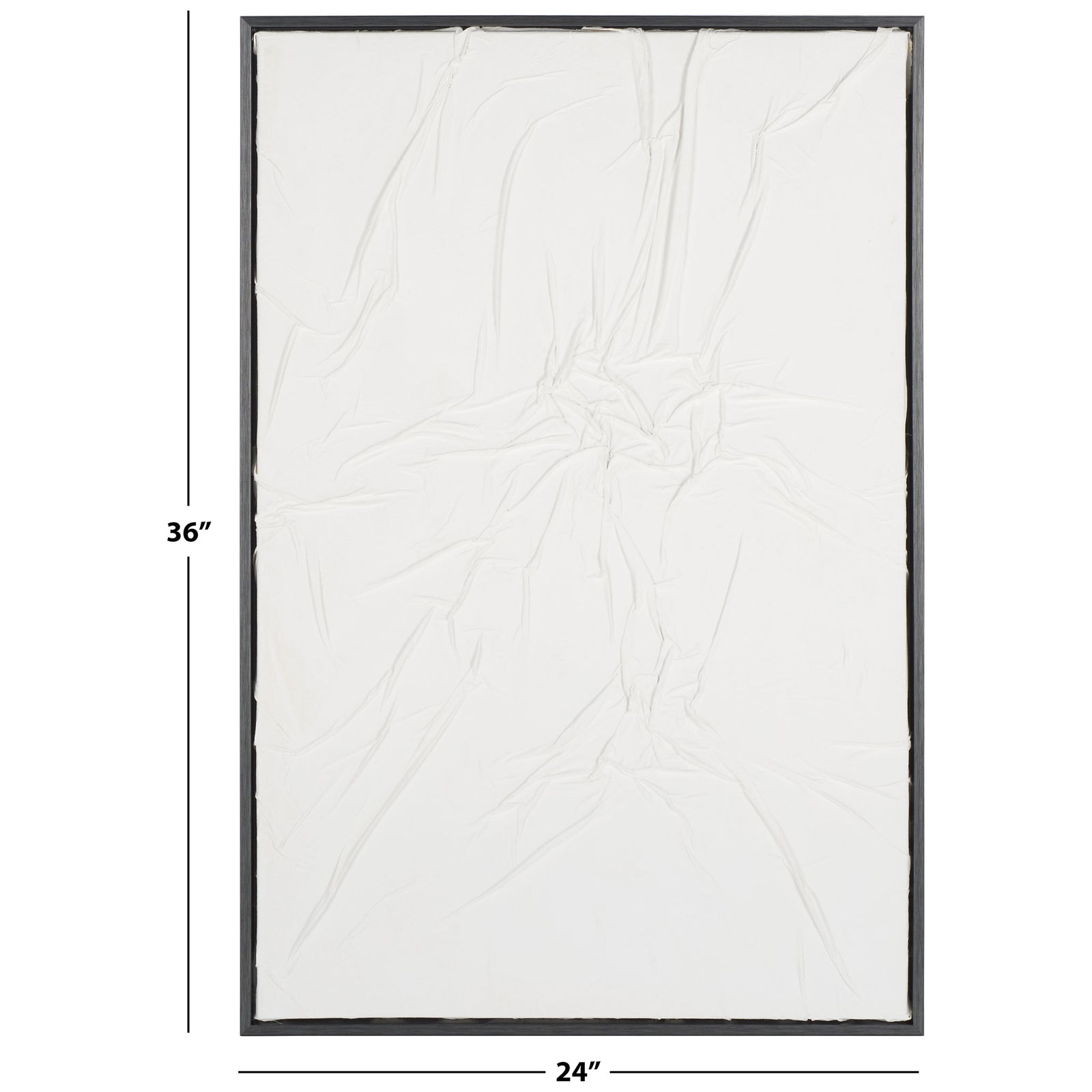 Textured white wall art in a dark frame measures 24 inches wide and 36 inches high || WLA3026A || dimension_studio