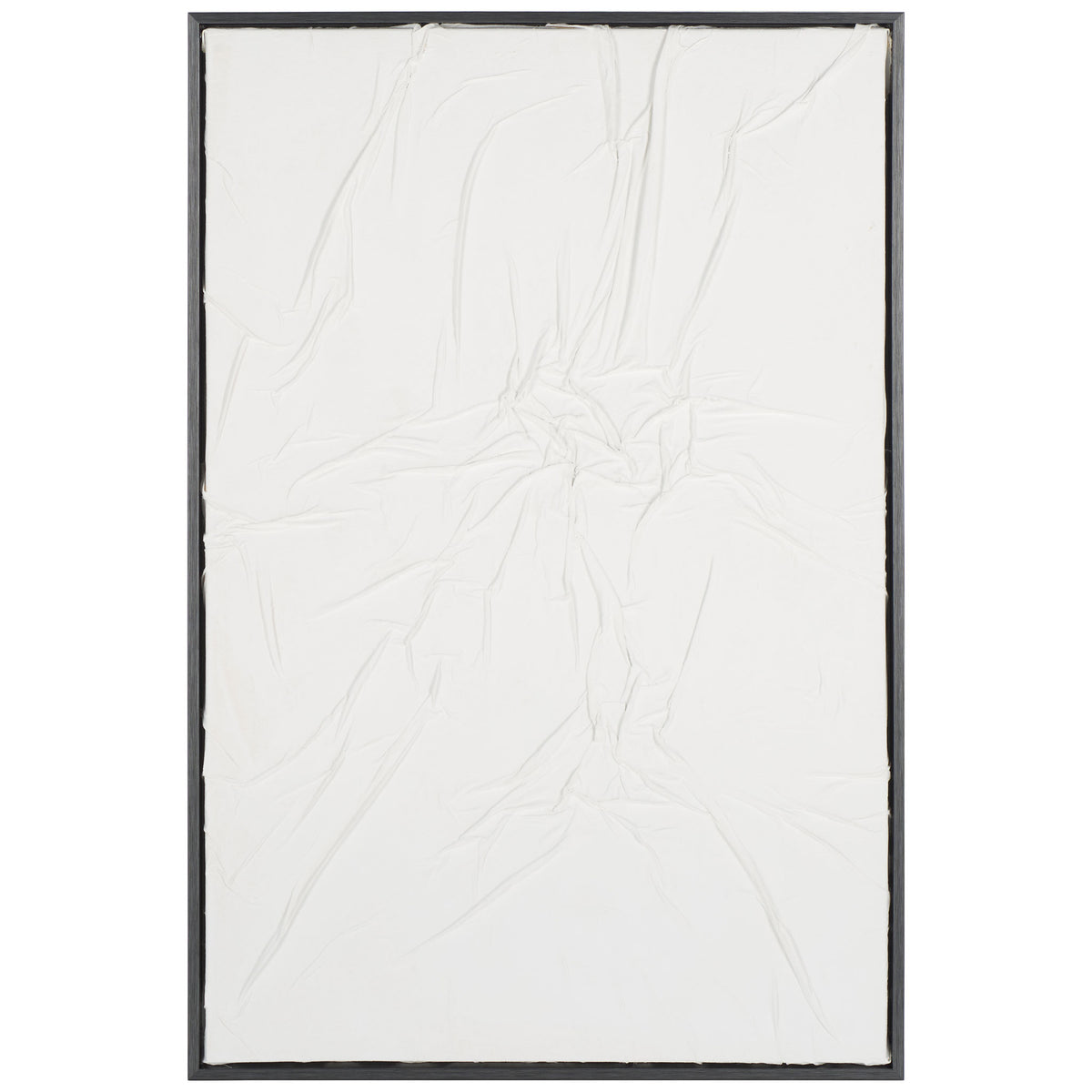 White abstract canvas art features flowing raised lines within a slender dark frame || WLA3026A || front_studio