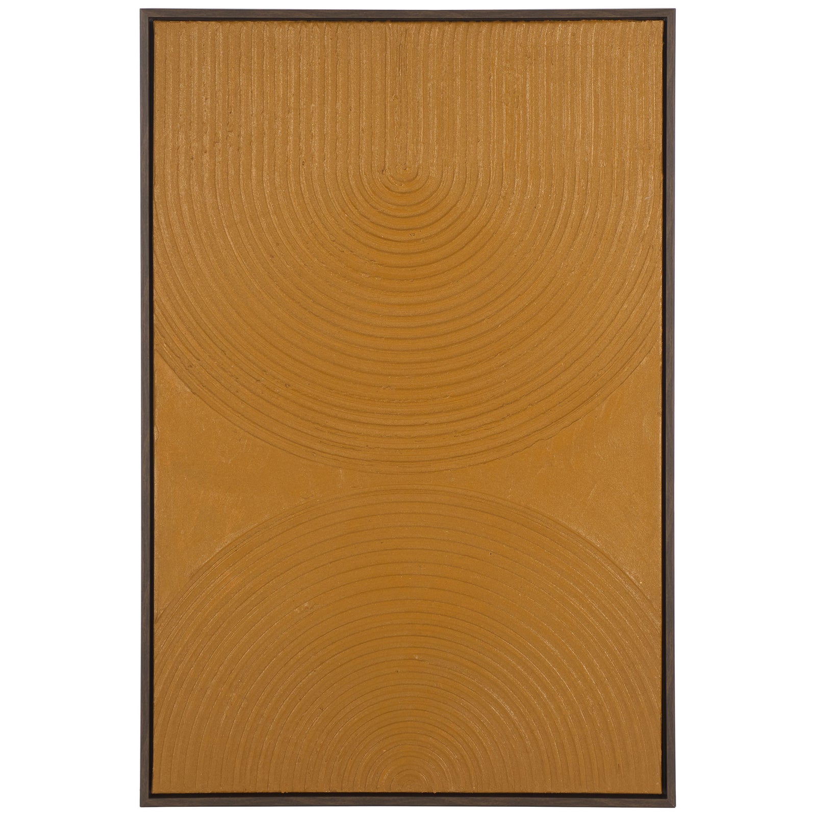 Copper-toned relief art pairs opposing concentric arcs with a slim, dark frame. || WLA3029A || front_studio