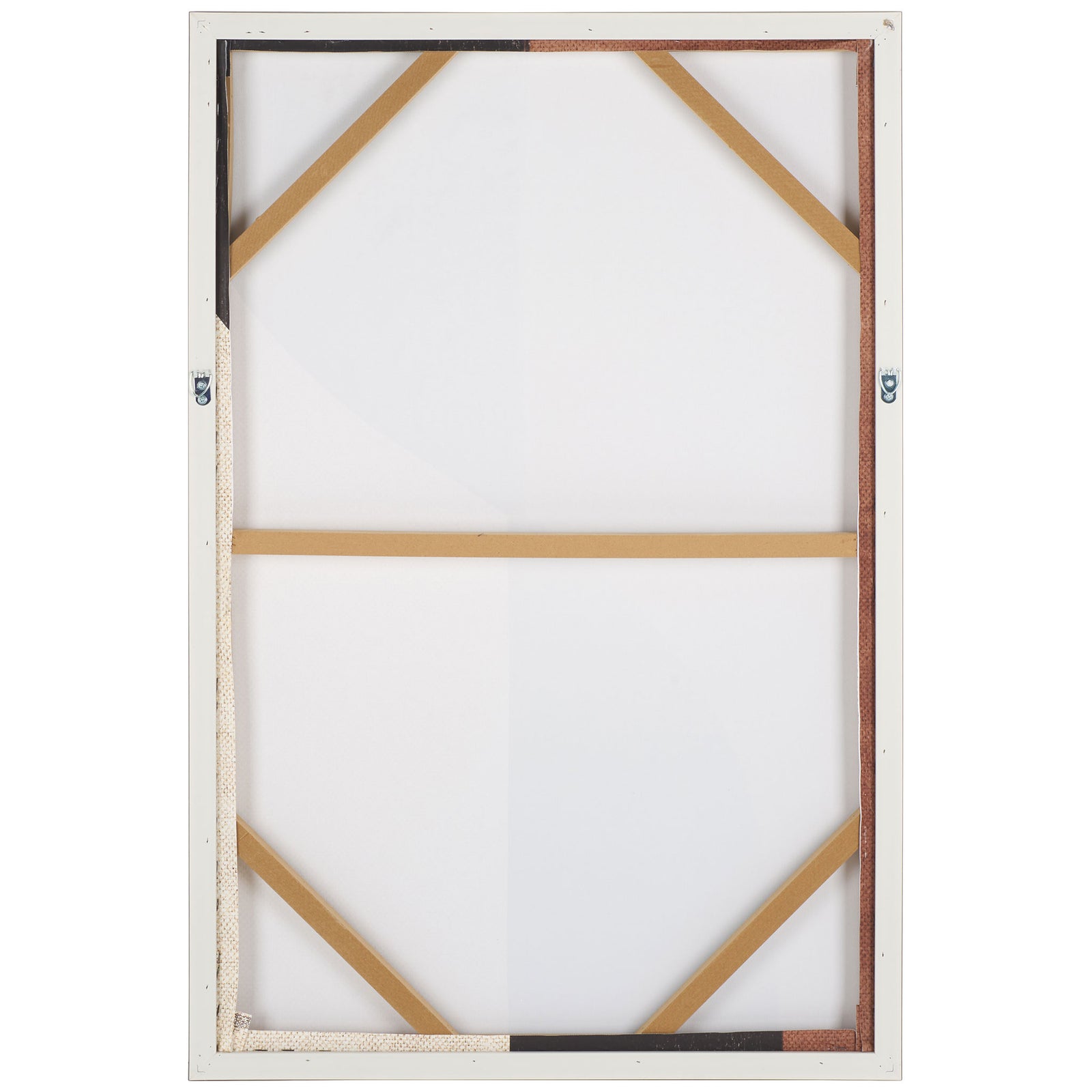Diagonal braces and metal hanging hooks support this vertically displayed canvas. || WLA3030A || back_studio