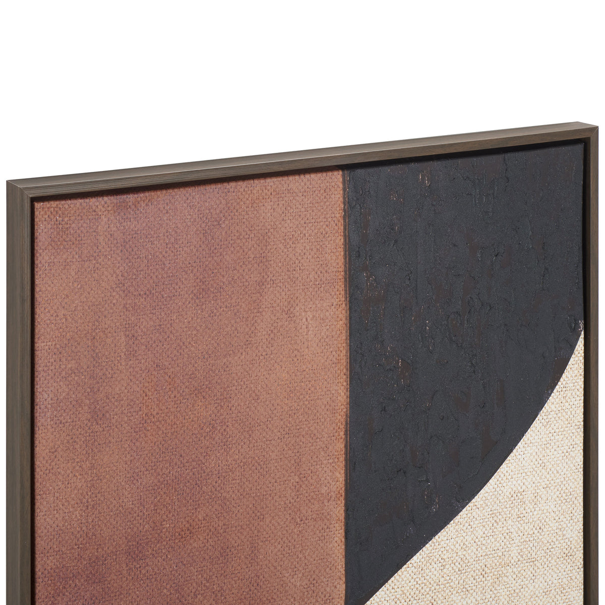 Rich surface texture adds depth to burnt orange and black shapes within a slim dark frame. || WLA3030A || detail_studio