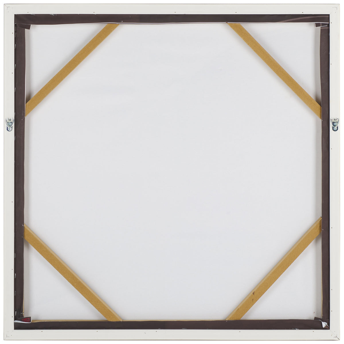 Square framed canvas has diagonal corner braces and D-ring hangers for wall mounting || WLA3033A || back_studio