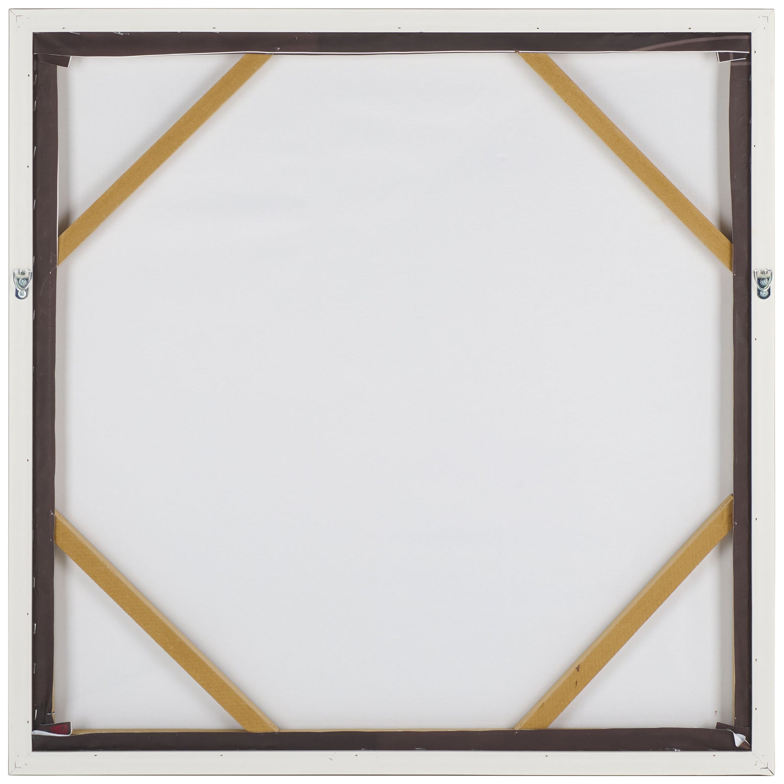 Square framed canvas has diagonal corner braces and D-ring hangers for wall mounting || WLA3033A || back_studio