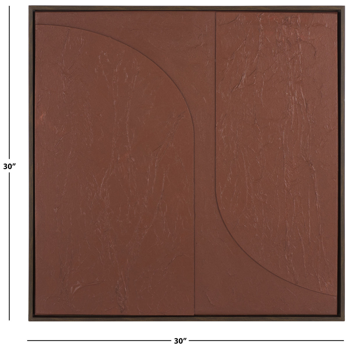 The 30-by-30-inch square canvas features a textured maroon design within a slim, dark frame