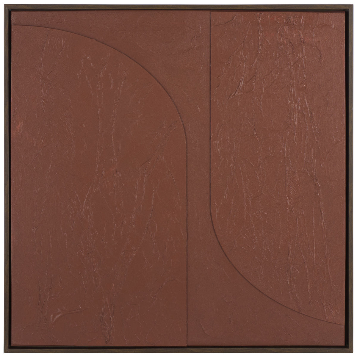 Sweeping curved lines divide a textured maroon canvas inside a slim, dark square frame || WLA3033A || front_studio