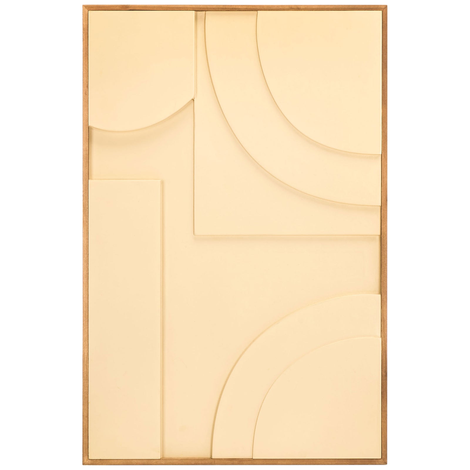 Raised cream quarter-circles and rectangular forms add sculptural interest to a wood-framed panel || WLA9001A-SET2 || front_partial_studio