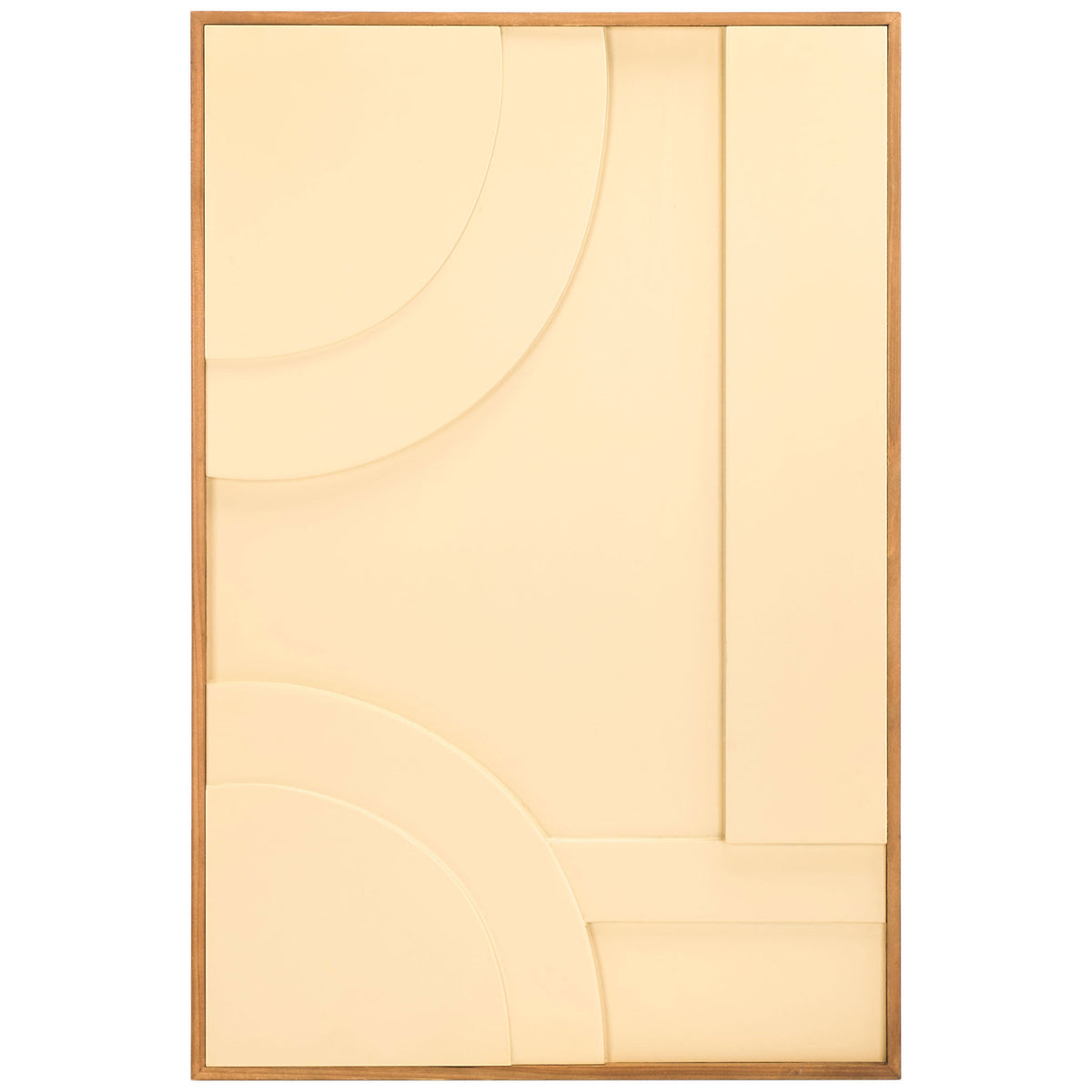 Concentric cream arcs balance clean vertical and horizontal lines within a slim wooden frame || WLA9001A-SET2 || front_partial_studio