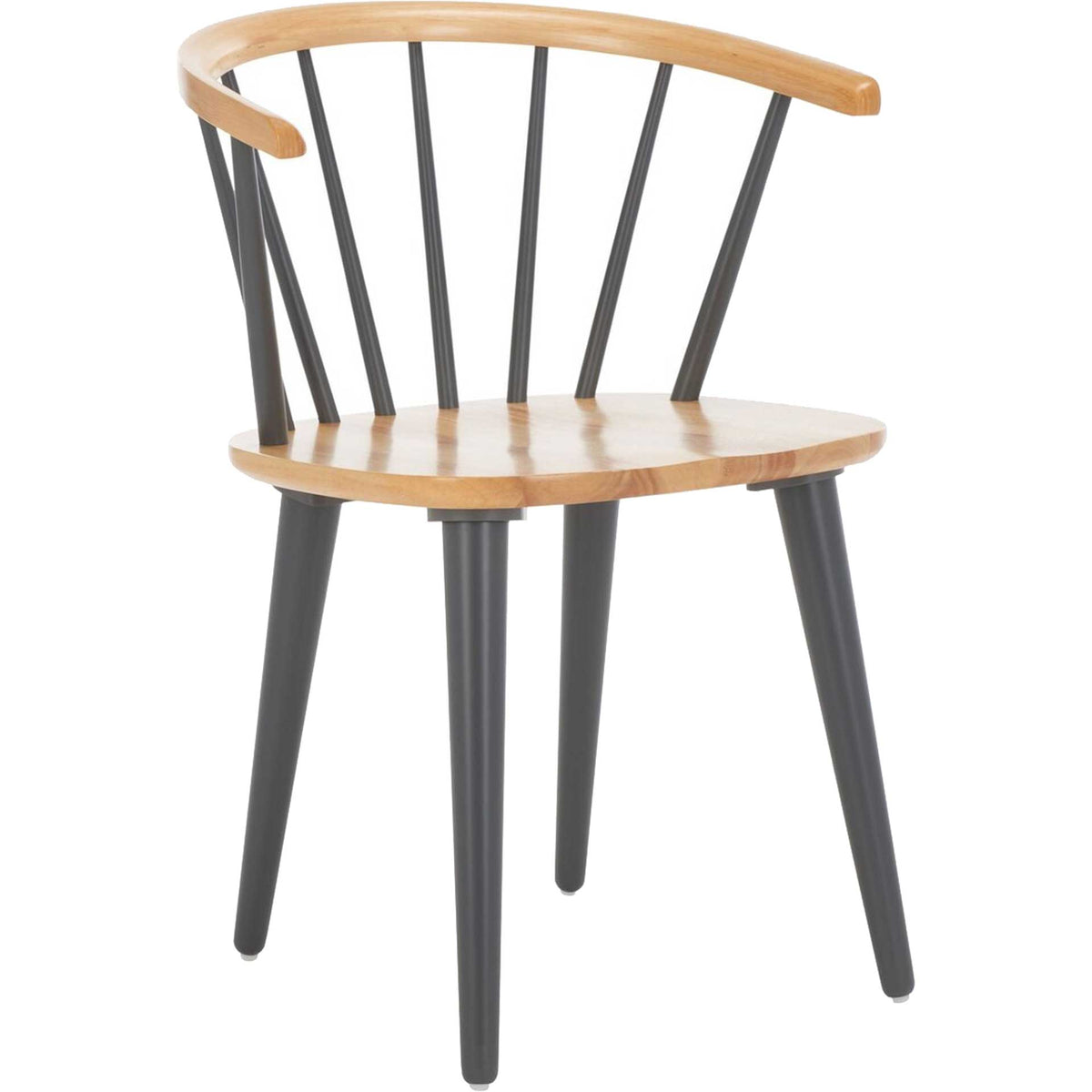 A natural wood seat and curved rail contrast with dark gray spindles and legs. || AMH8512E-SET2 || front_angle_studio