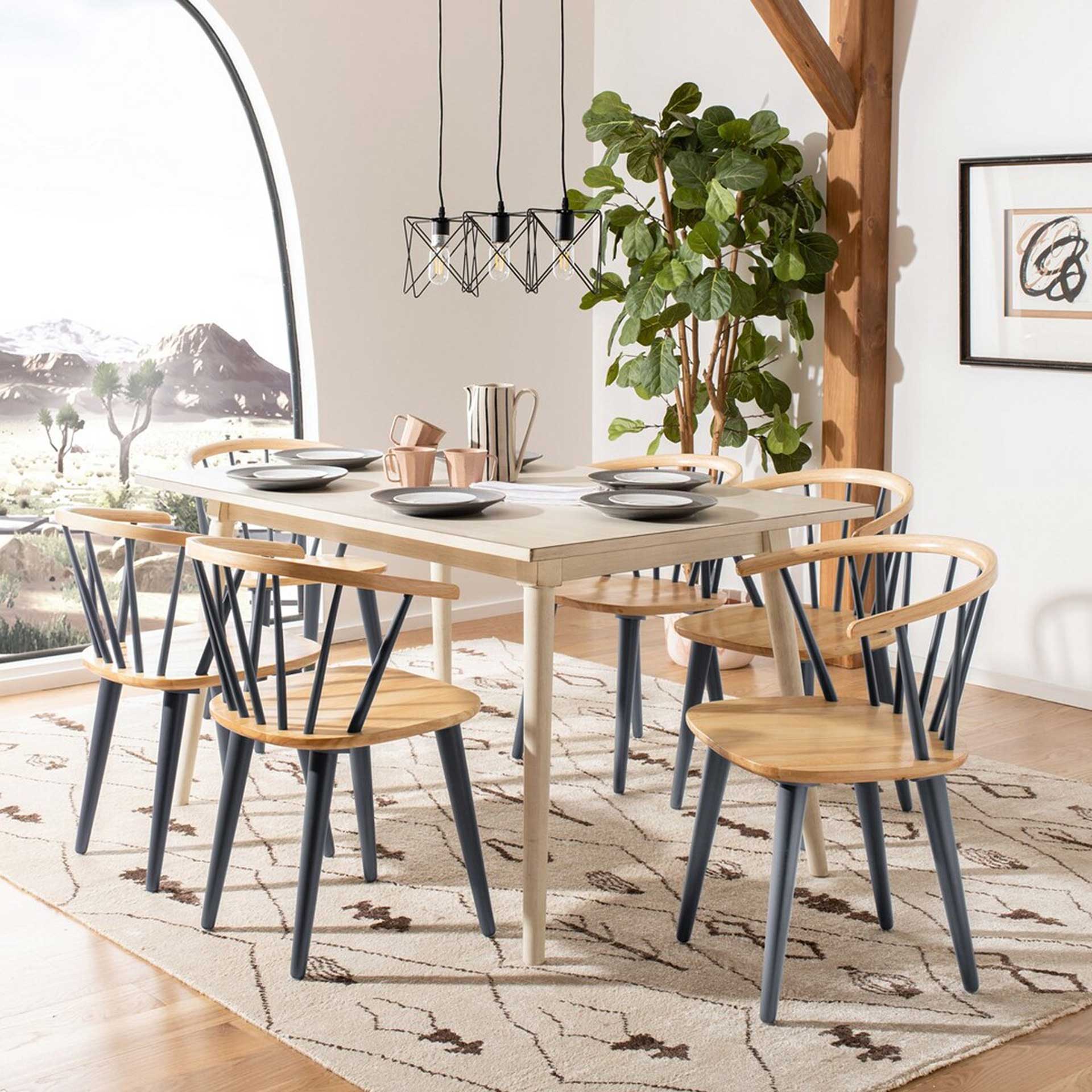 Blair Curved Spindle Side Chair Natural/Gray (Set of 2)