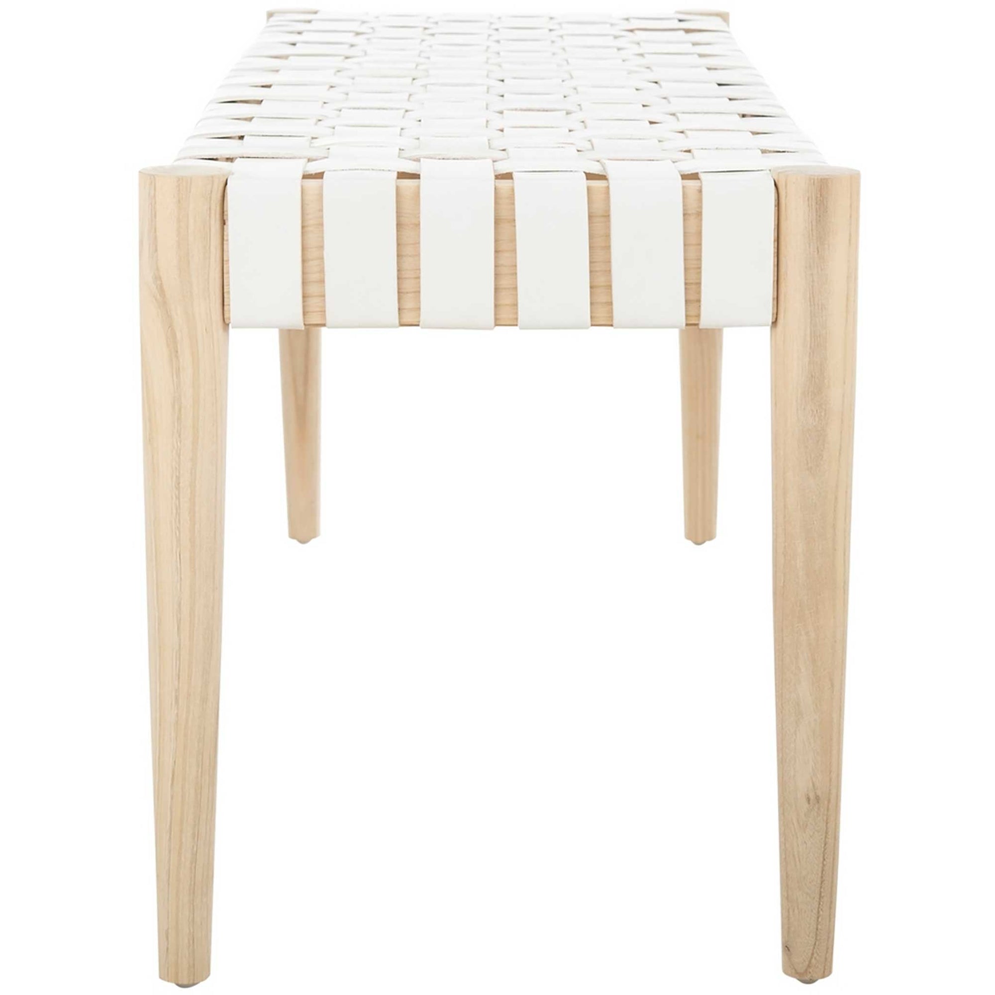 Amos Leather Weave Bench White/Light Oak