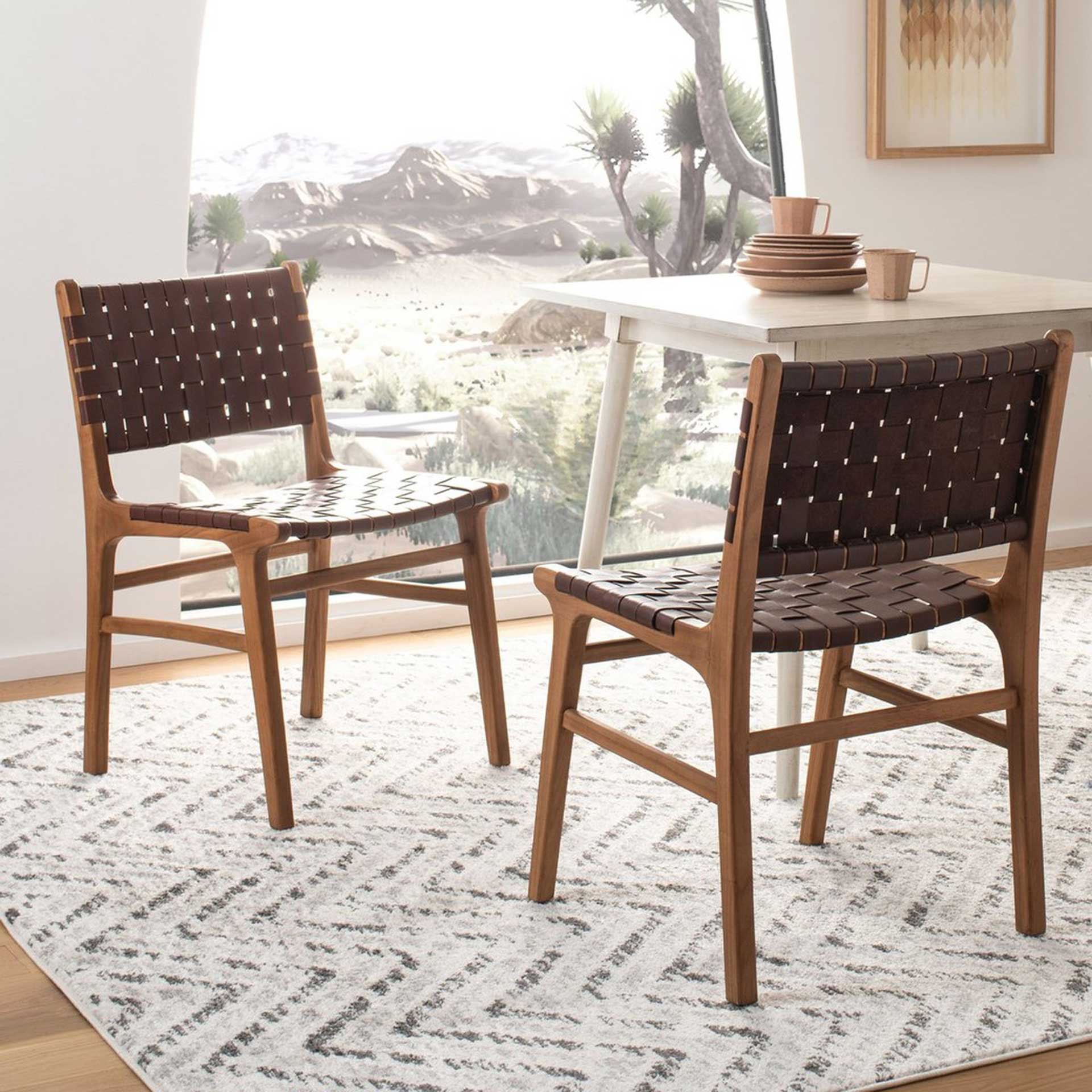 Tara Woven Leather Dining Chair (Set of 2)