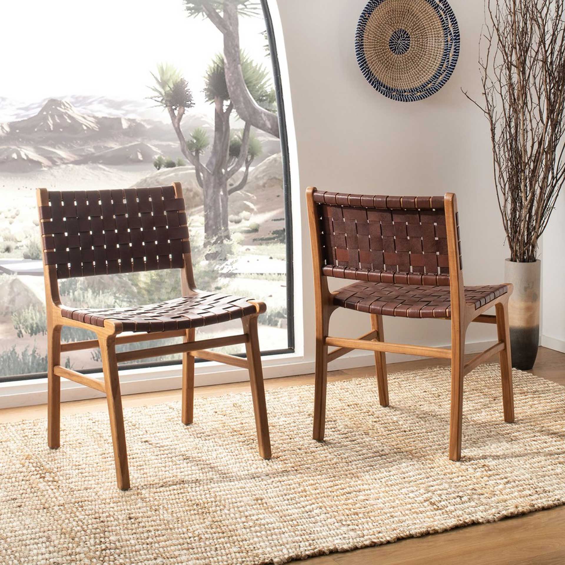 Tara Woven Leather Dining Chair (Set of 2)