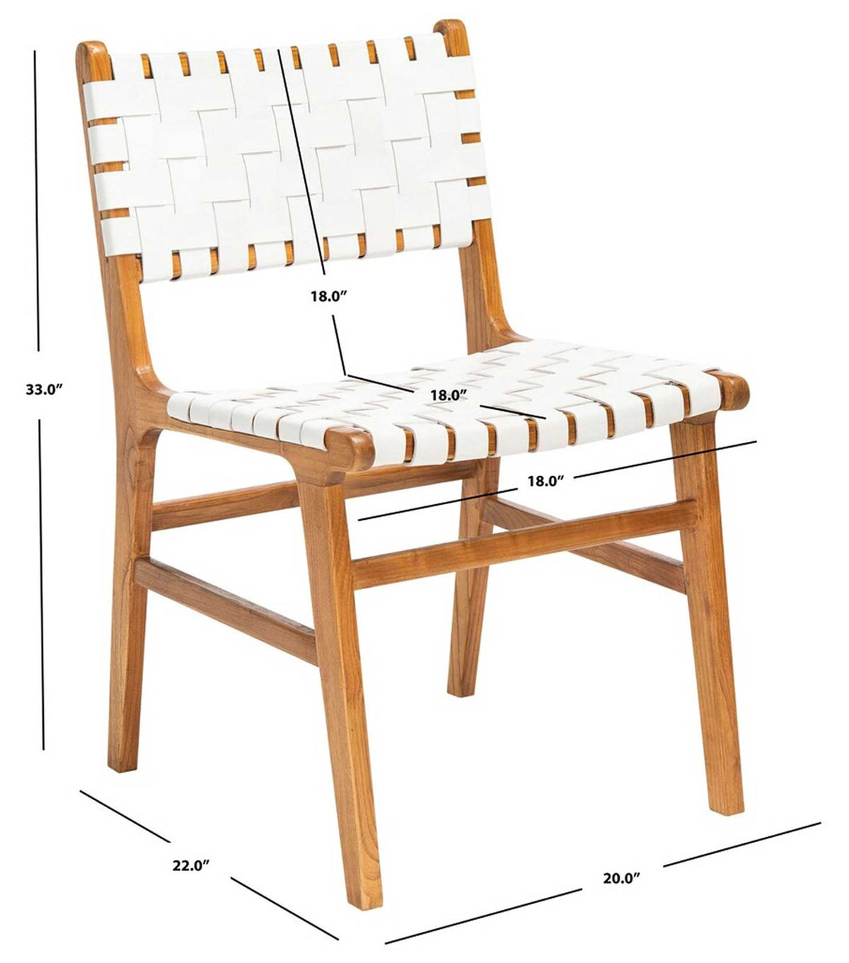 An 18-inch seat and 33-inch overall height give this woven dining chair balanced proportions