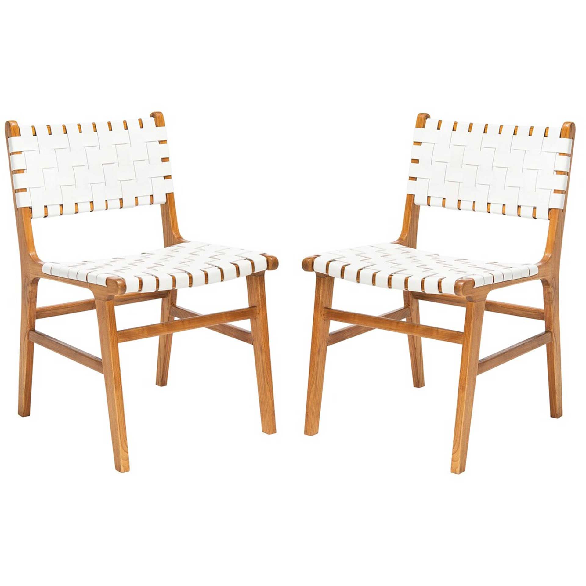 Tara Leather Dining Chair White/Natural (Set of 2)