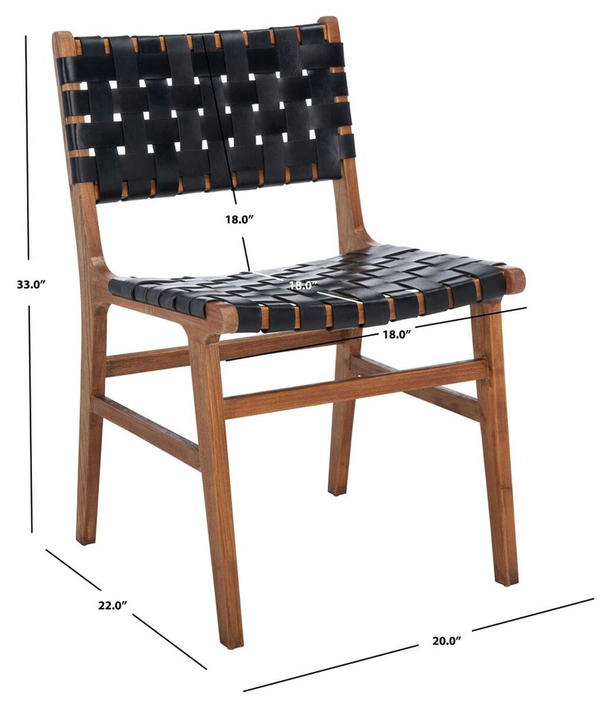A compact dining chair pairs an 18-inch seat with a 33-inch overall height