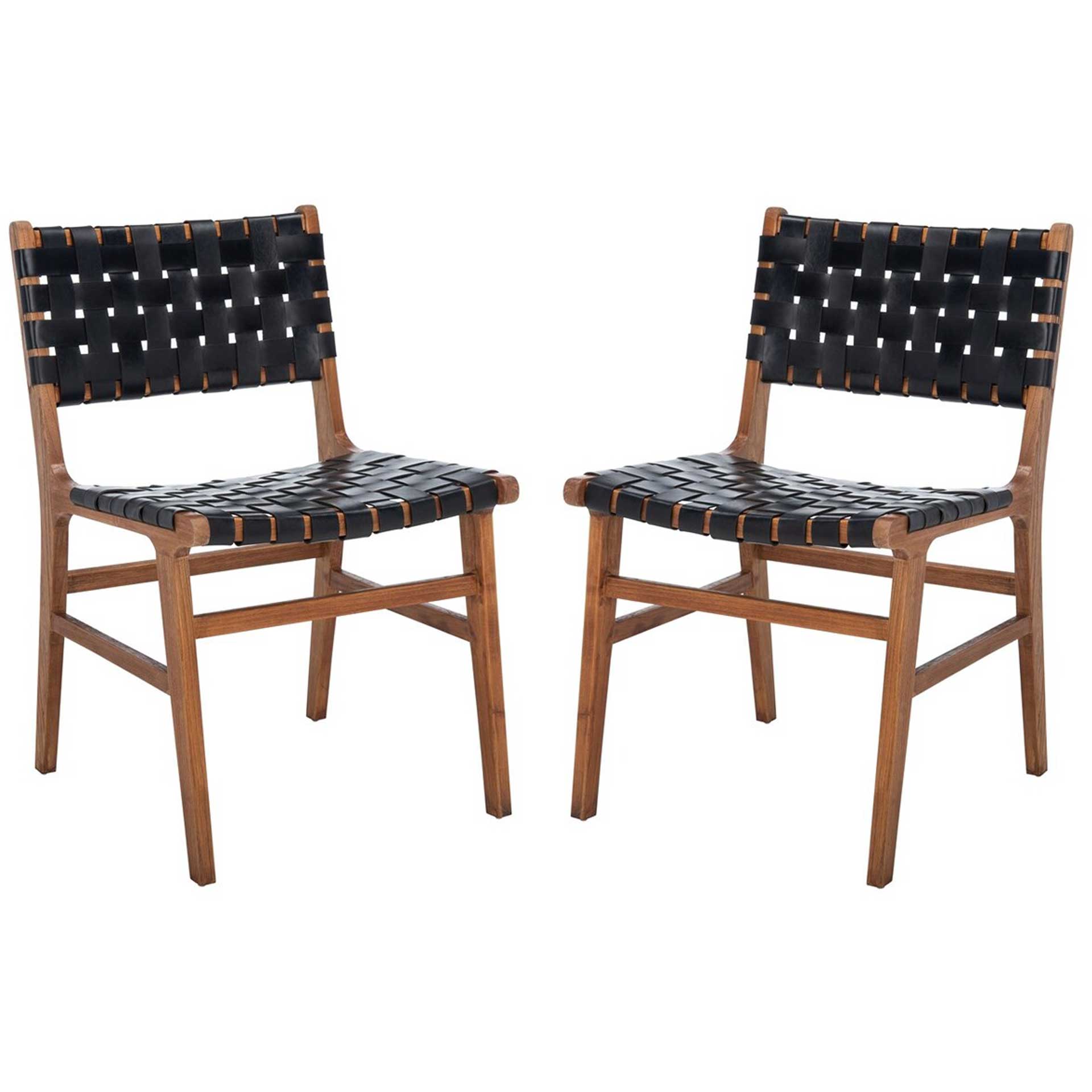 Tara Leather Dining Chair Black/Natural (Set of 2)