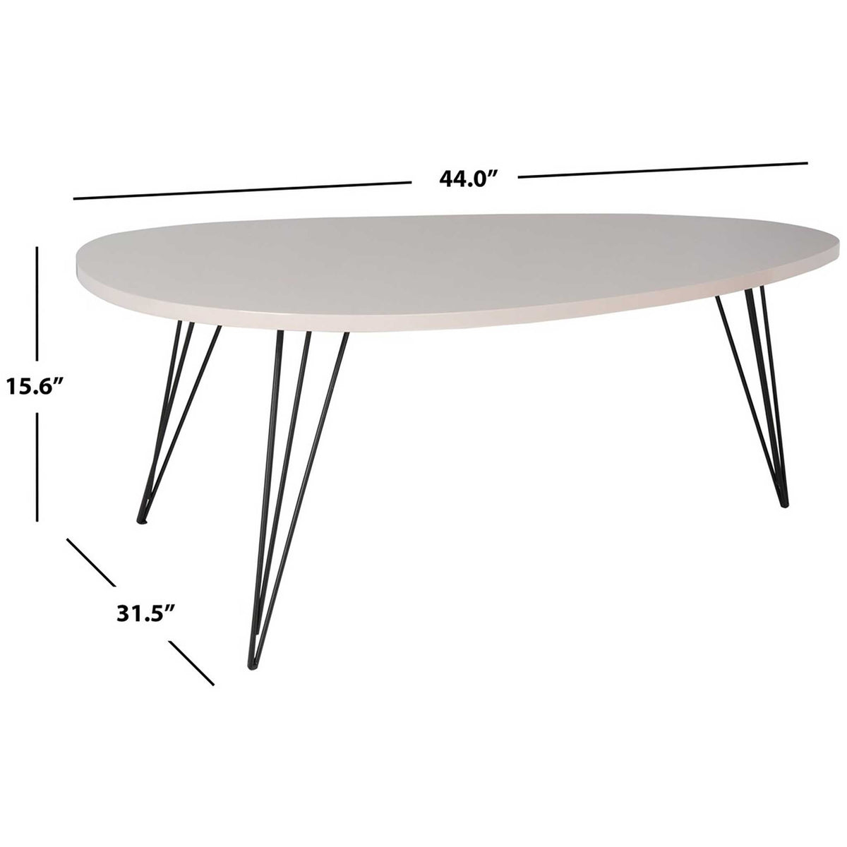 Taupe coffee table measures 44 inches wide, 31.5 inches deep, and 15.6 inches high