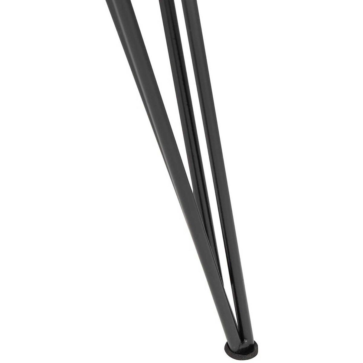 Black iron hairpin leg ends in a small protective foot