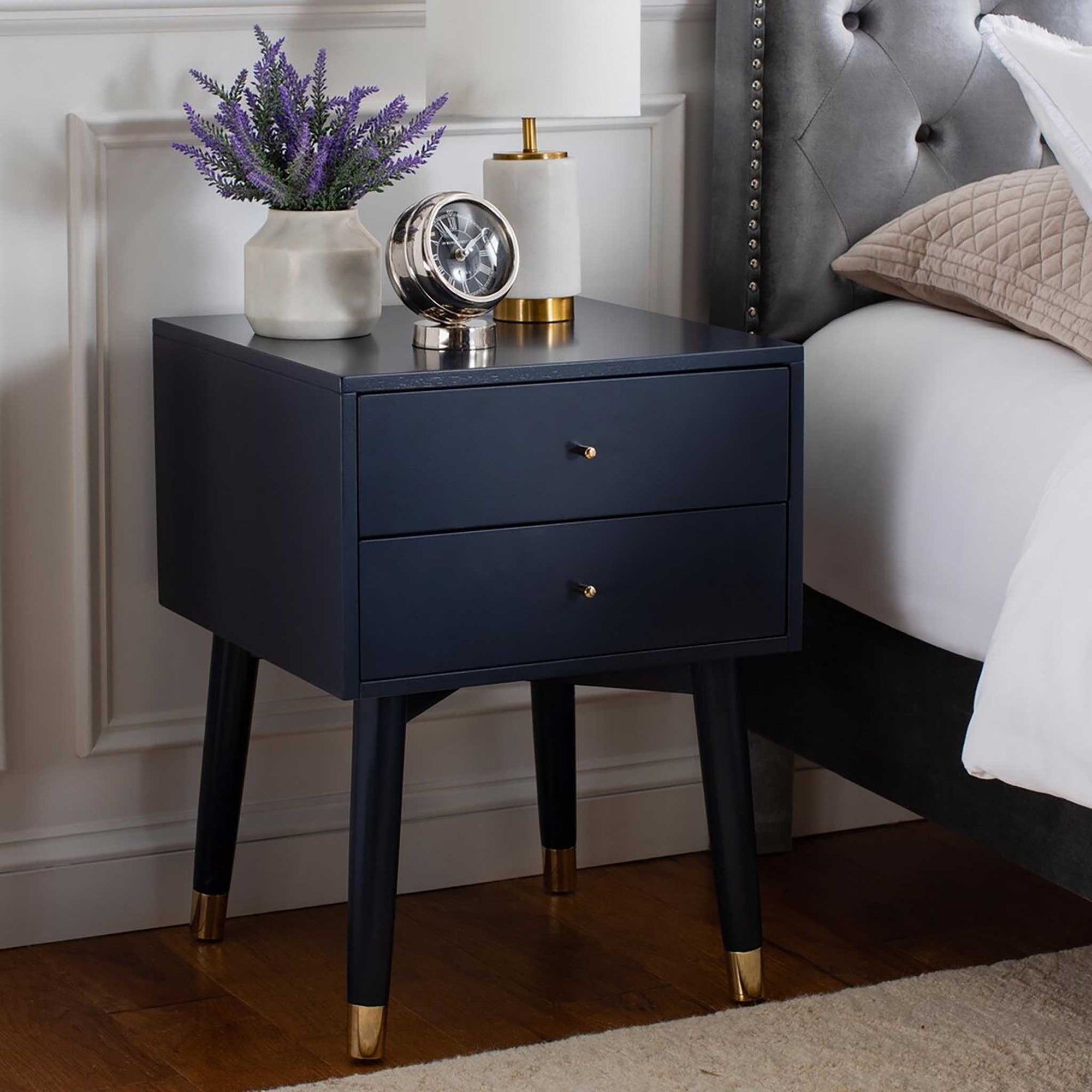 Lydia Gold Cap Nightstand Navy