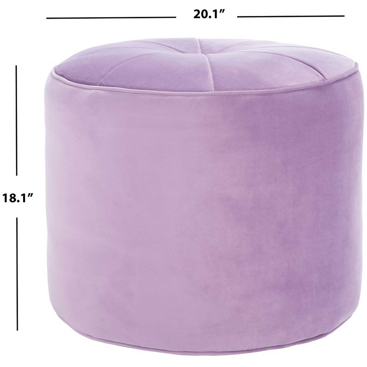 At 20.1 inches wide and 18.1 inches high, this lilac velvet ottoman offers a compact, padded perch.