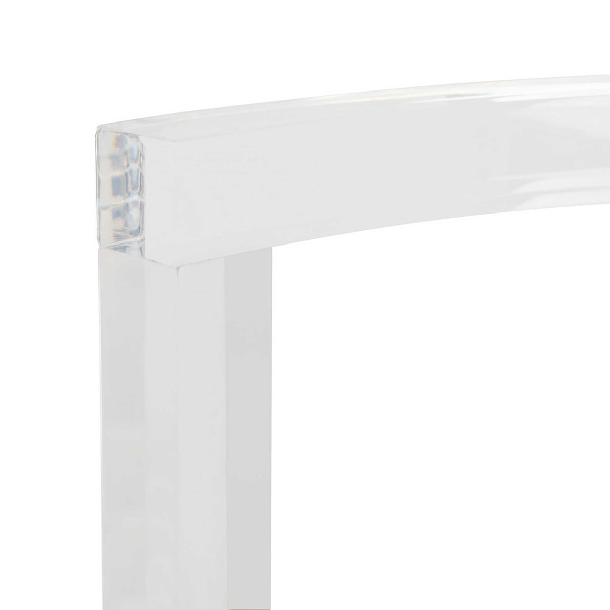 A curved clear acrylic handle rises above the glass shelf for an easy grip.