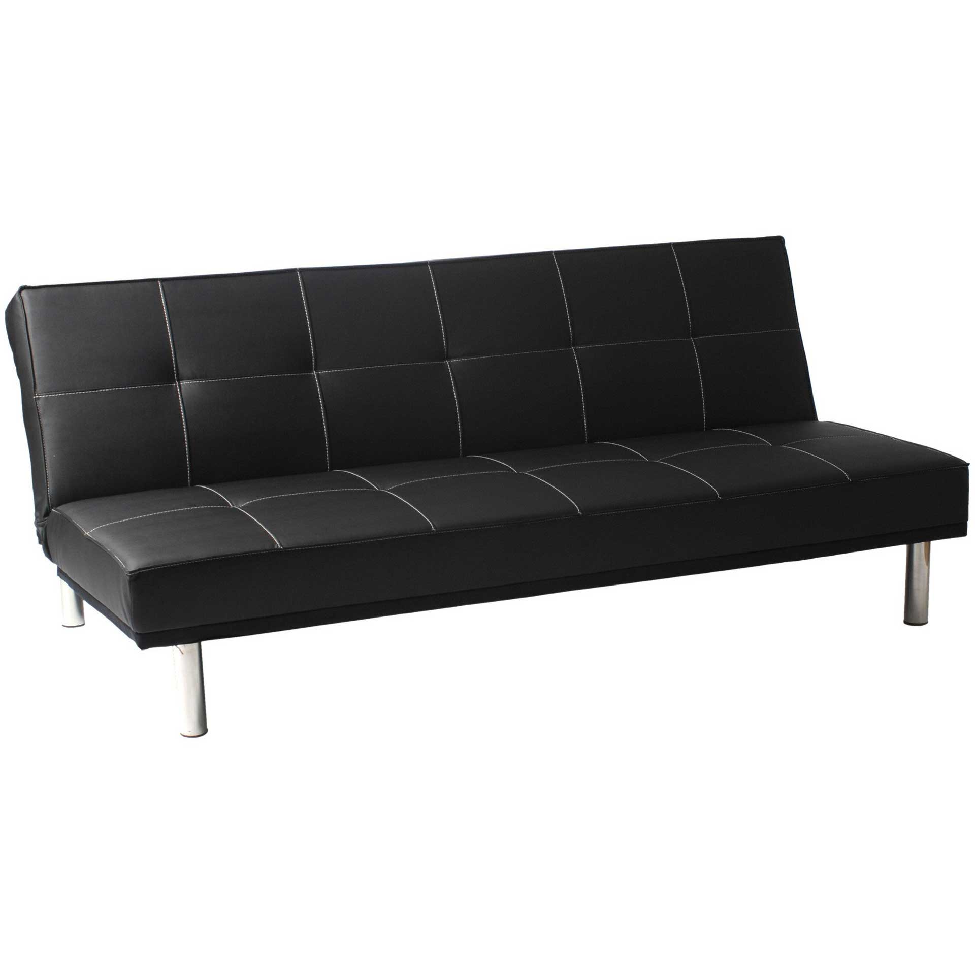 Sev Sofa Bed Black Leatherette/Stainless Steel