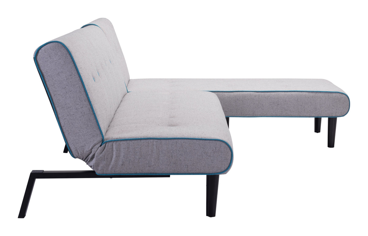 Glory Sleeper Sectional Light Gray With Aqua Trim