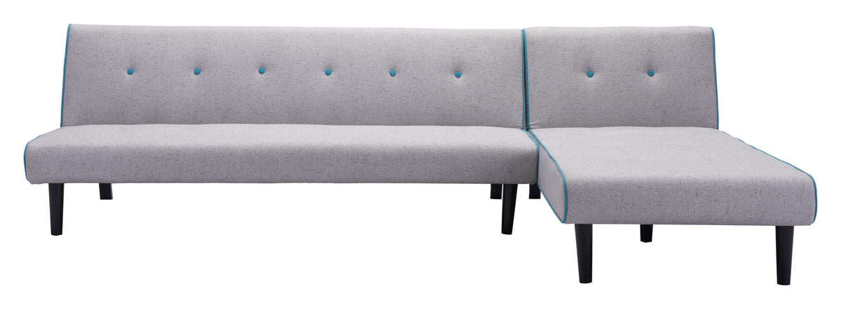 Glory Sleeper Sectional Light Gray With Aqua Trim