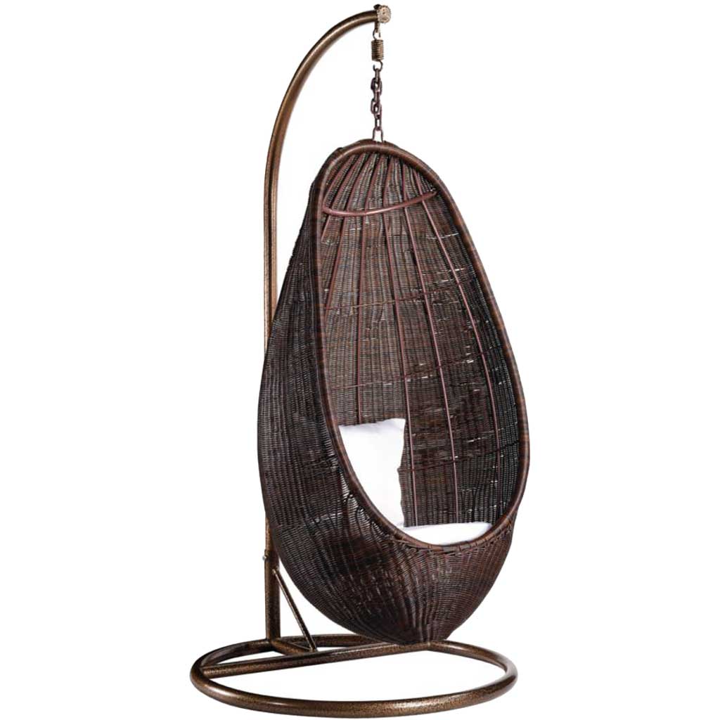 Rattan Hanging Chair with Stand Chocolate Rattan