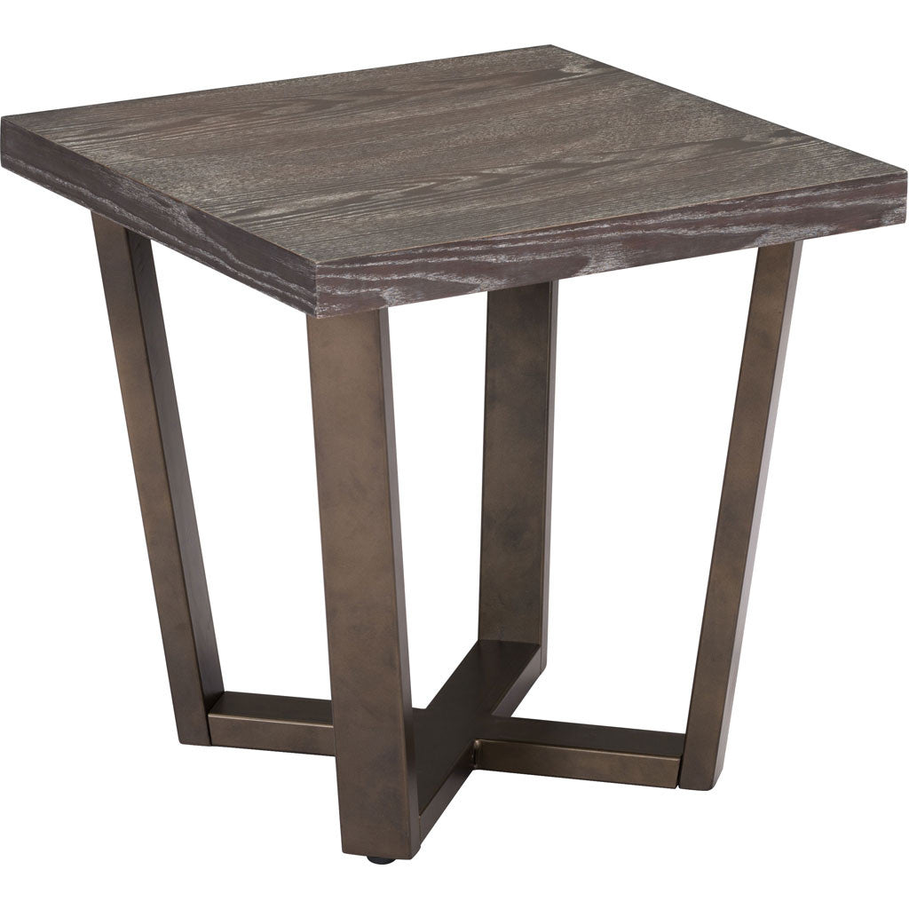 Barrett Side Table Gray Oak & Antique Brass