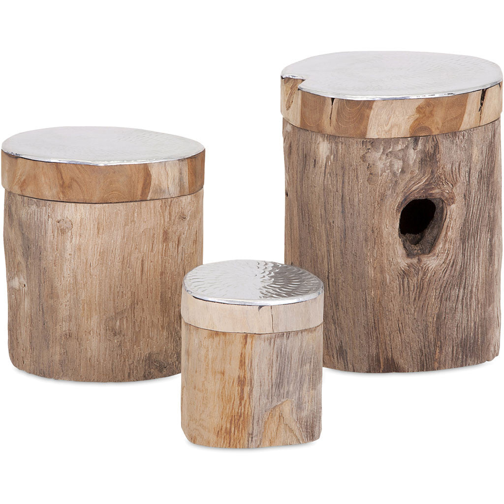 Abound Teak and Aluminum Lidded Boxes (Set of 3)
