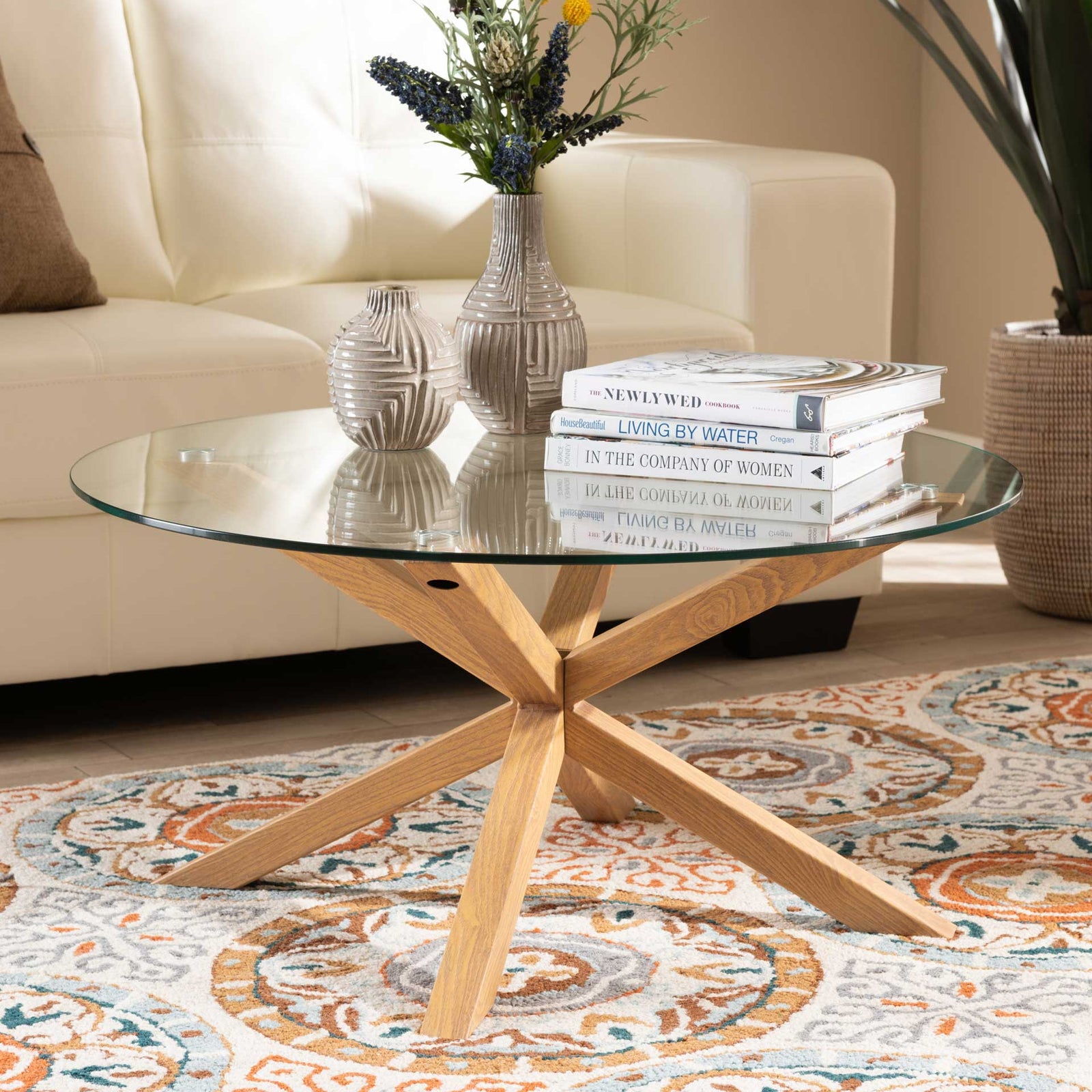 Lian Glass/Wood Coffee Table Clear/Natural