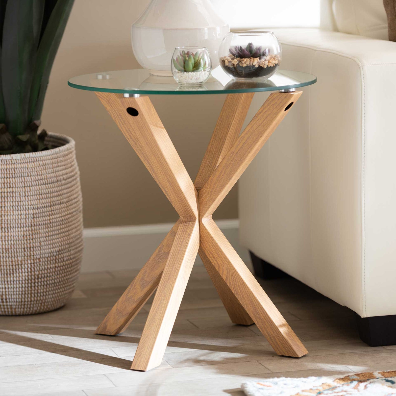 Lian Glass/Wood End Table Clear/Natural