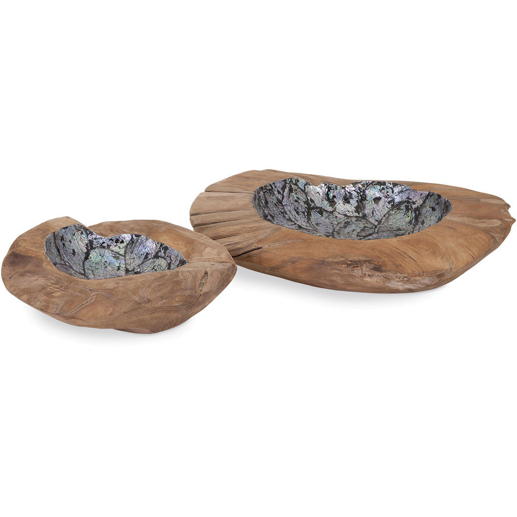 Echo Shell and Teak Wood Bowls (Set of 2)