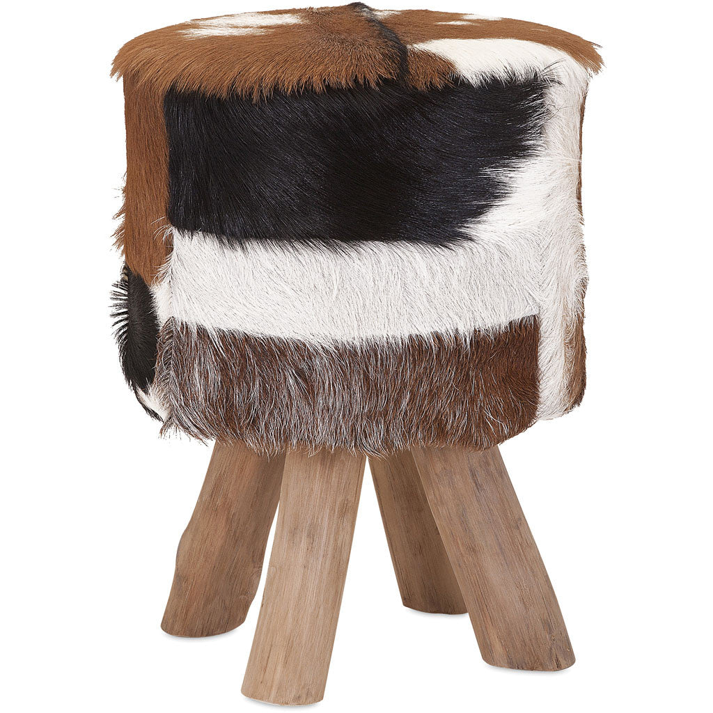 Antuco Teak and Animal Hide Stool