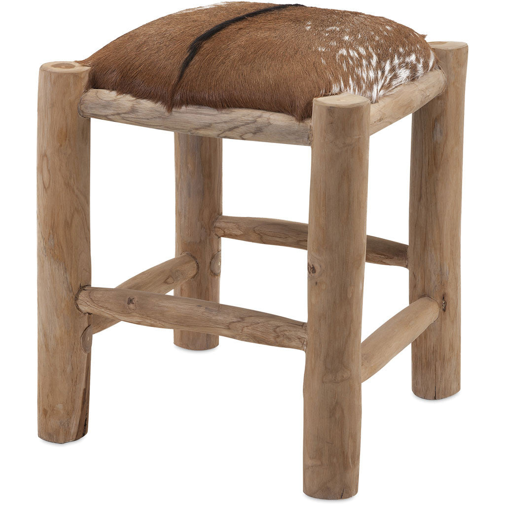 Antuco Teak and Animal Hide Square Stool
