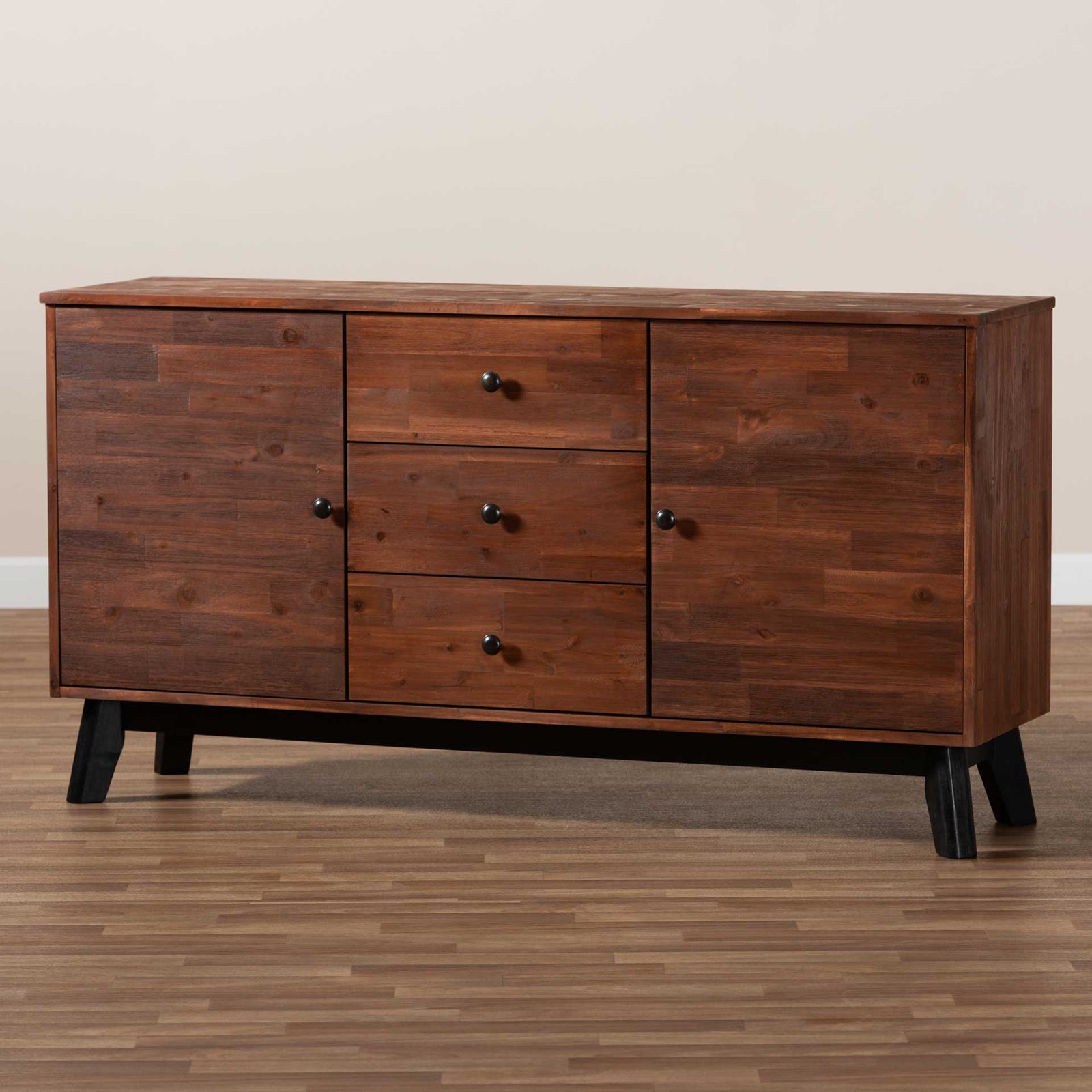 Caroline 2-Door Wood Sideboard Brown/Black